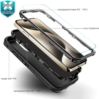 For iPhone 17 Air 16e 15 Pro 14 Plus 13 Pro Max 12 11 XR Phone Case Heavy Duty Defend Hybrid Rugged Shockproof Armor Hard Cover