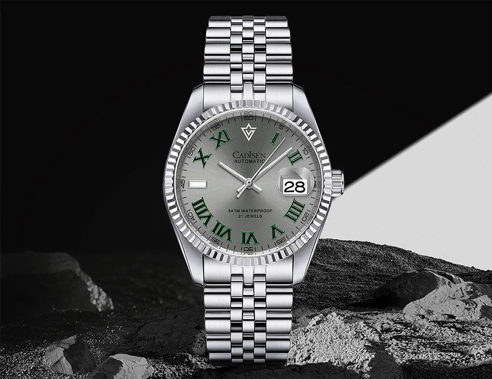 CADISEN 38MM Men's Automatic Mechanical Watch Luxury AR Sapphire Glass Waterproof Stainless Steel MIYOTA 8215 Men Wristwatch