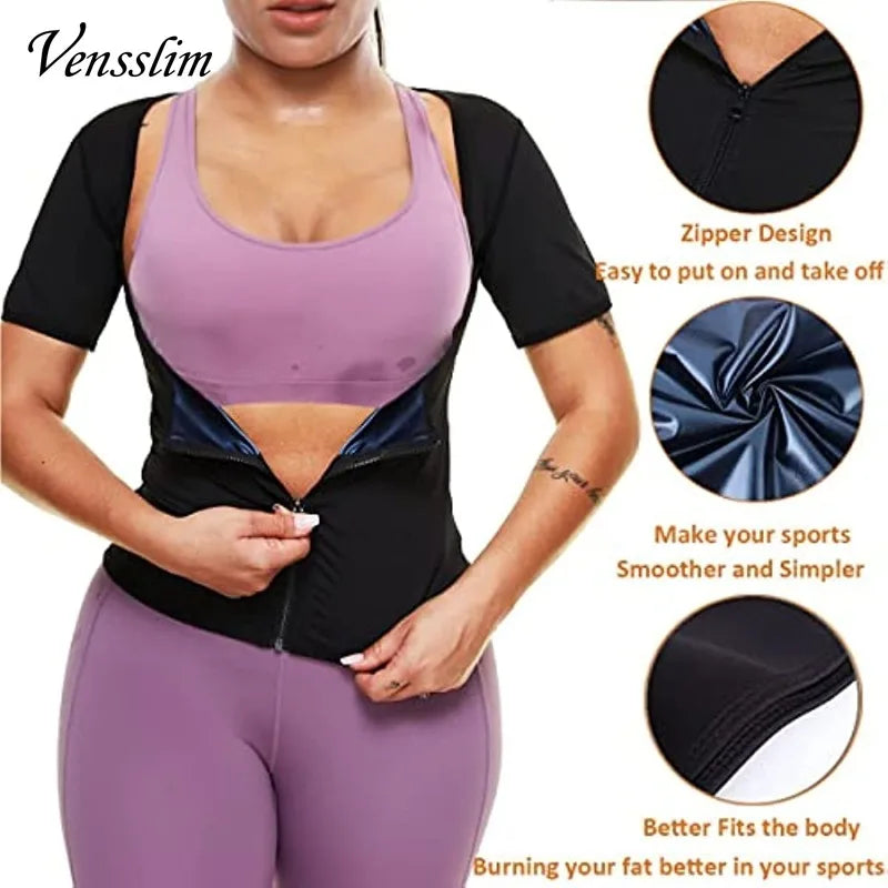 Vensslim Sauna Suits for Women Weight Loss Slimming Sweat Vest Waist Trainer Fitness Body Shaper Zipper Fat Burn Trimmer Tops