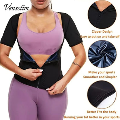 Vensslim Sauna Suits for Women Weight Loss Slimming Sweat Vest Waist Trainer Fitness Body Shaper Zipper Fat Burn Trimmer Tops