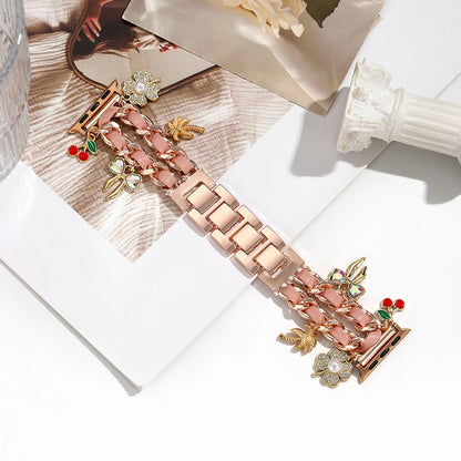 Stylish Metal Charms Watch Strap Compatible with Apple Watch Bands 38/40/41/42/44/45/49mm Replacement Strap with Unique Pendants