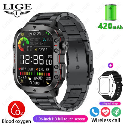 LIGE Outdoor Smart Watch Men 2.01" Screen 3AT Waterproof Watches Bluetooth Call Ai Voice Sport Smartwatch For Android Xiaomi IOS