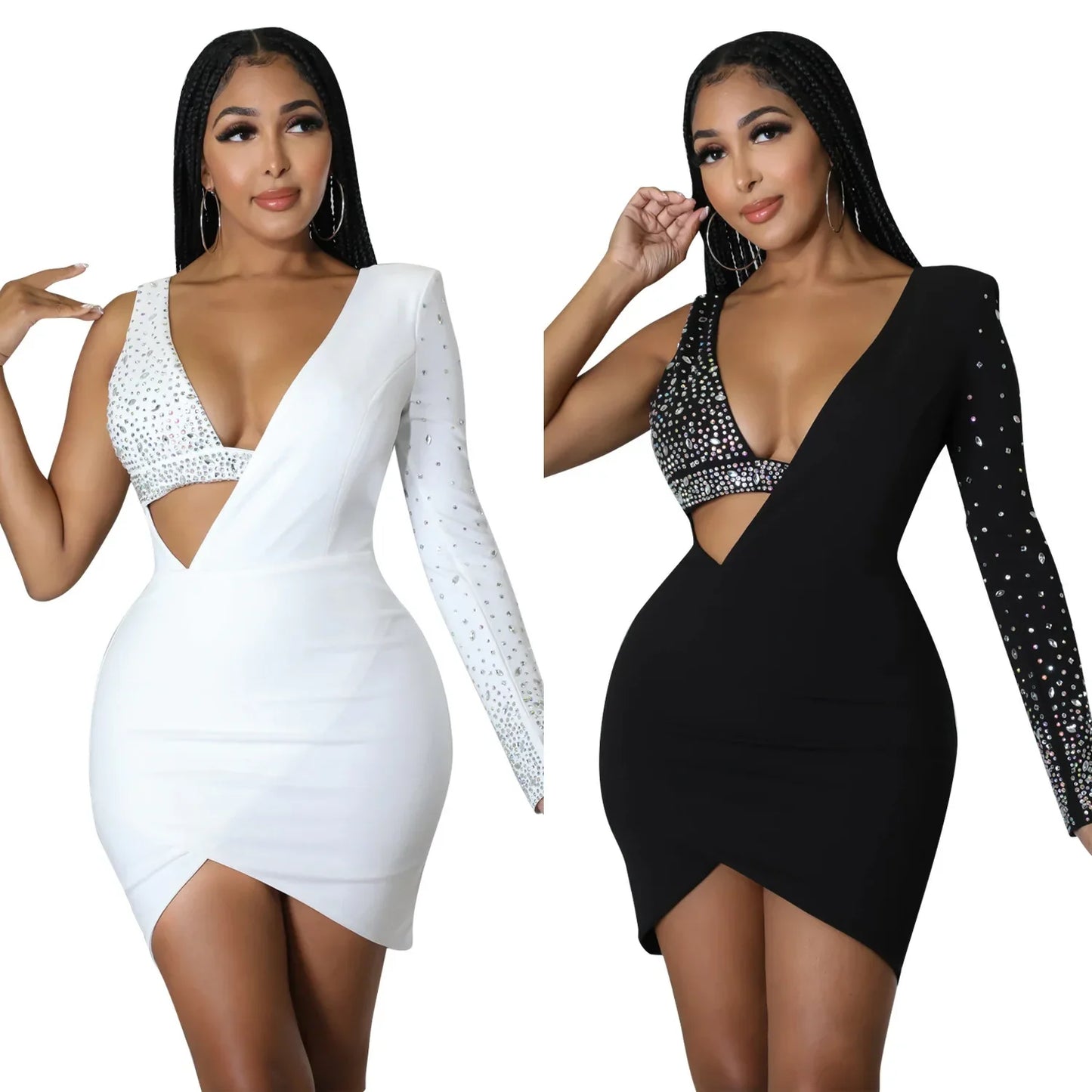 Fashionable Sexy Spaghetti Strap Rhinestone Embellished Cross-Border Summer Dress European American Style