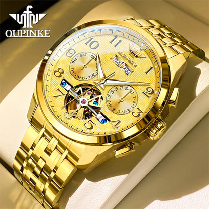 OUPINKE 3263 Automatic Mechanical Watch Multifunctional Dial Auto Date Waterproof Night light Watch Original Brand