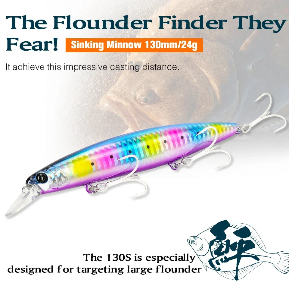 Sinking Minnow Fishing Lure SCOUT 130mm 24g Long Casting Seabass Flounder Artificial Large Sea Fishing Hard Baits