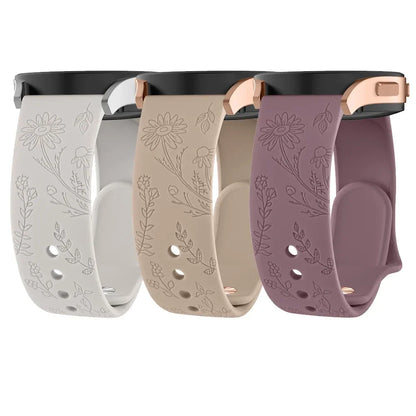 Floral Engraved Band for For Samsung Galaxy Watch 6/5/4/Active 2/5 Pro 45mm 40mm 44mm/Watch 6 4 Classic/Watch 3 41mm Strap
