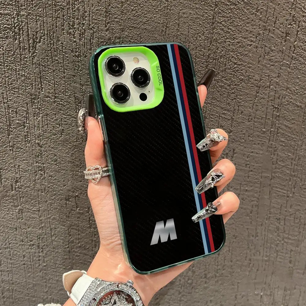 Striped letter M pattern phone case for iPhone 17 16 15 14 13 12 11 Pro Max/Pro/Plus Drop and shock resistant back cover