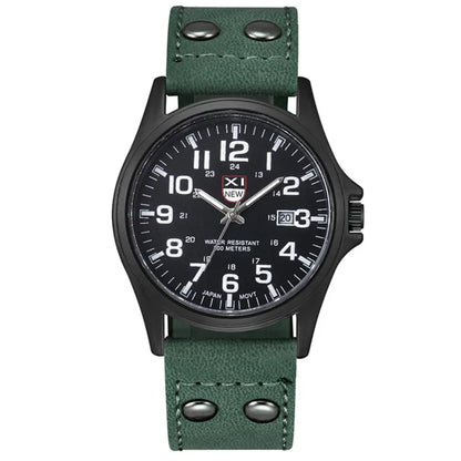 Genuine XINEW Brand Men Watches Black Students Fashion Leather Band Sports Date Quartz Wrist Watch Montre Homme Reloj Hombre