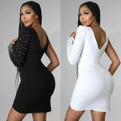 Fashionable Sexy Spaghetti Strap Rhinestone Embellished Cross-Border Summer Dress European American Style