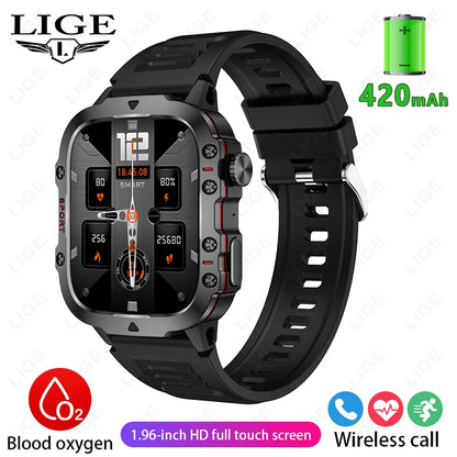 LIGE Outdoor Smart Watch Men 2.01" Screen 3AT Waterproof Watches Bluetooth Call Ai Voice Sport Smartwatch For Android Xiaomi IOS