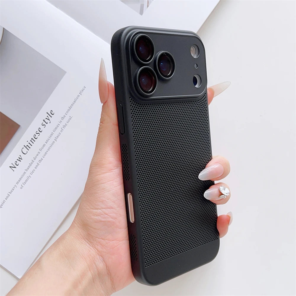 Thin Cooling Heat Dissipation Phone Case For iPhone 17 16 15 14 13 12 11 Pro Max Plus Breathable Hard Back Solid Color Cover