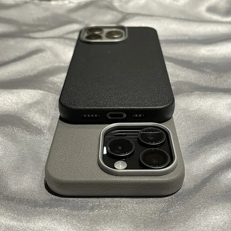 Luxury Matte Leather Phone Case For iPhone 17 16 15 14 13 12 11 Pro Max X XS XR 7 8 Plus SE2 Lens Protection Shockproof Cover