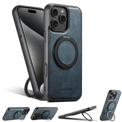 Strong Magnetic Compatible MagSafe Wireless Charging 360° Rotating Ring Stand PU Leather Phone Case For iPhone 17 16 15 14 13 12