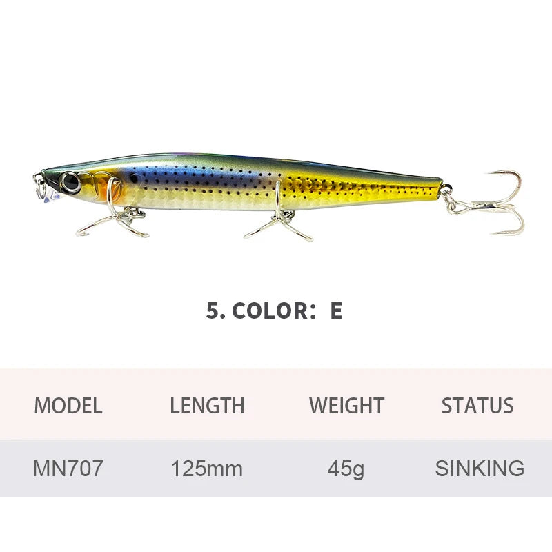 Lures Minnow Wobbler Long Casting Sinking Heavy Shot Artificial Hard Bait Fishing Accessories Decoy MN707