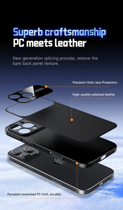 Luxury Ultra Thin Solid Color Leather Heat Dissipation Magsafe Phone Case for iPhone 17 16 15 14 Pro Max Light Grip Bumper Shell