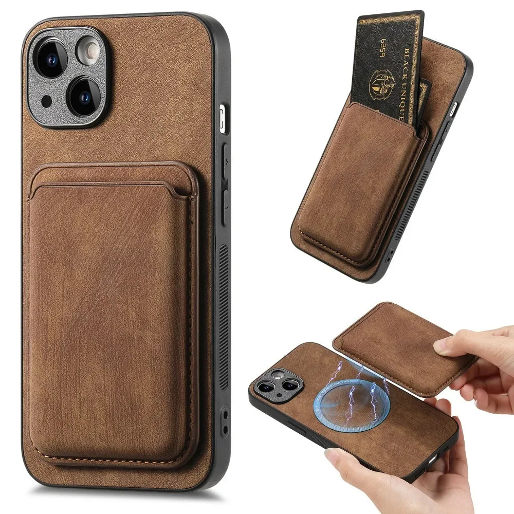 Vintage Leather Case with Detachable Magnetic Wallet Card Holder For iPhone 17 Air 16e 16 Pro Max 15 14 Plus 13 12 11