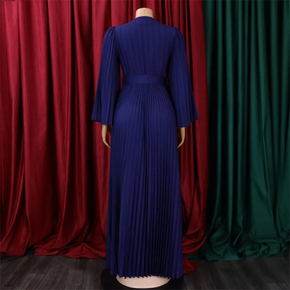 V-neck Flare Sleeve Big Swing Floor Length Maxi Long Dresses  Women Autumn Winter Party Prom Dress