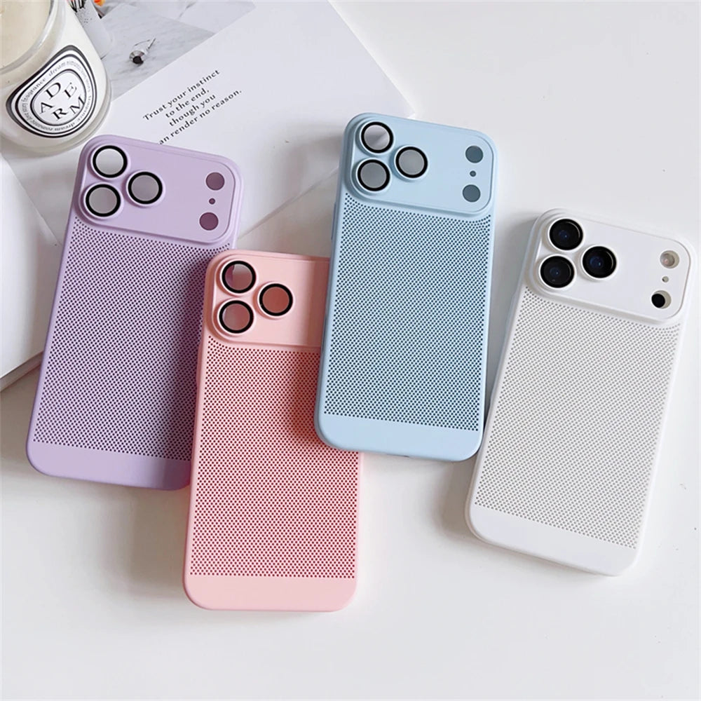 Thin Cooling Heat Dissipation Phone Case For iPhone 17 16 15 14 13 12 11 Pro Max Plus Breathable Hard Back Solid Color Cover