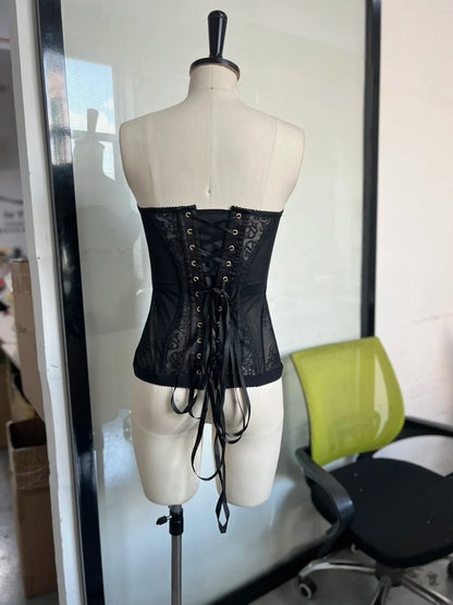 Tight Corset Lace Hollow Sleeveless Strapless Top Summer Fashion Women Street Trendy Vest