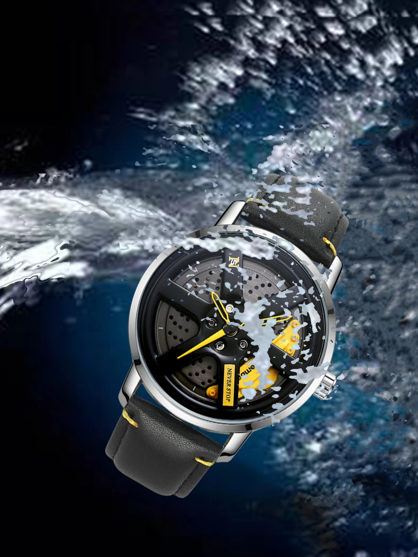 NS Men's Car wheel hub watch Minimalist Fashion Sports Watch Calendar Leather casual Quartz watch