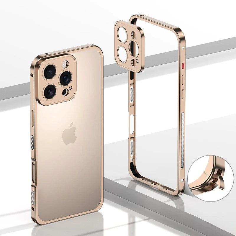 Metal Frame Bumper Phone Case For iPhone 17 16 15 14 13 Pro Max Plus 17Air Aluminum Alloy Lens Heat Dissipation Shockproof Cover