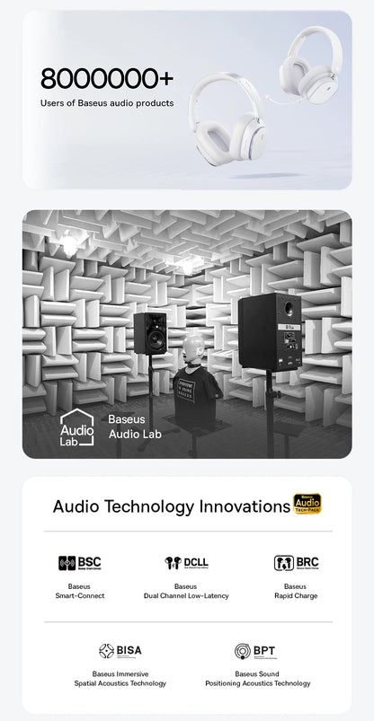 Baseus Bowie 30 Max Bluetooth Headphones 45dB Noise Cancellation Hi-res LDAC Over Ear Headset 3D Spatial Audio Wireless Earphone