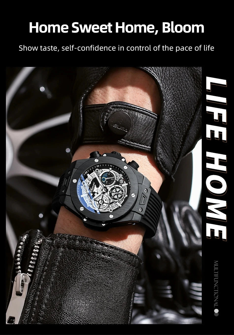 CHENXI Fashion Silicone Chronograph Watch Men Multifunctional Cool Luminous Quartz Starry Lunar Phases Timing Sport Wristwatches