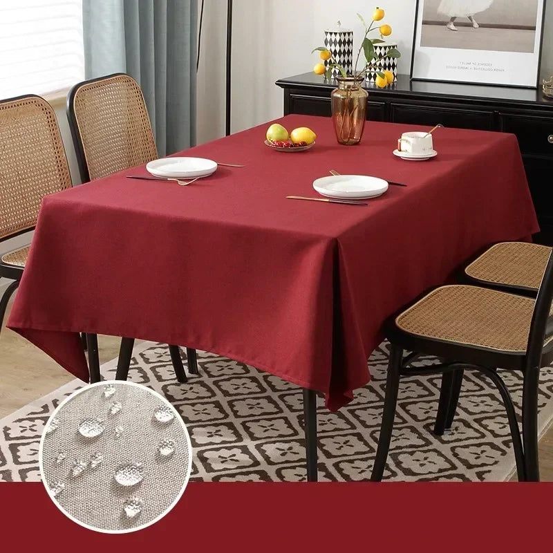 Waterproof Oilproof Kitchen Dining Tablecloth Solid Color Rectangle Tablecloth Cover Mat Oilcloth Antifouling Home Decoration