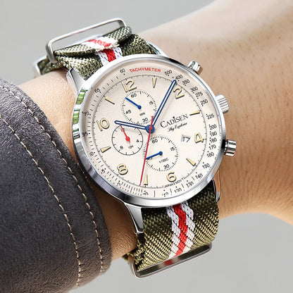 CADISEN New Men's Watches Top Luxury Quartz Watch For Men Canvas 0S10 Chronograph AR Mirror Waterproof Gift Men's Wristwatch