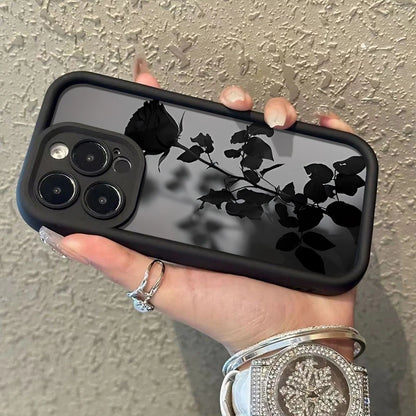 Minimalist Black Rose Pattern Phone Case For iPhone 17 16 15 14 Pro Max 13 12 11 XS X XR 8 Plus 16e 17 Air Shockproof Soft Cover