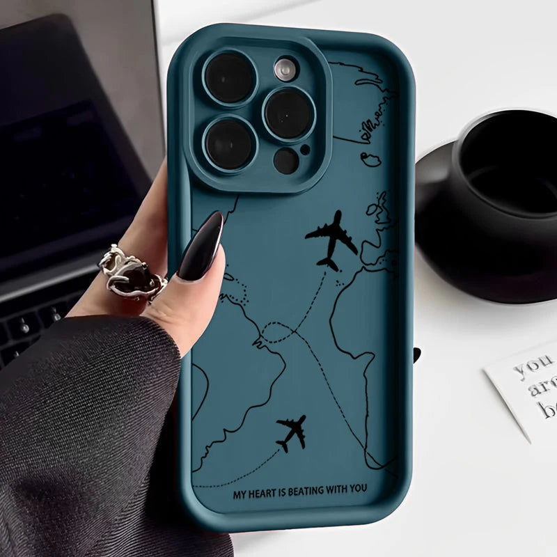 Airplane Route Pattern Phone Case For iPhone 17 Air 16e 16 15 14 Pro Max 13 12 Pro 11 15 Plus Shockproof Soft Silicone Cover