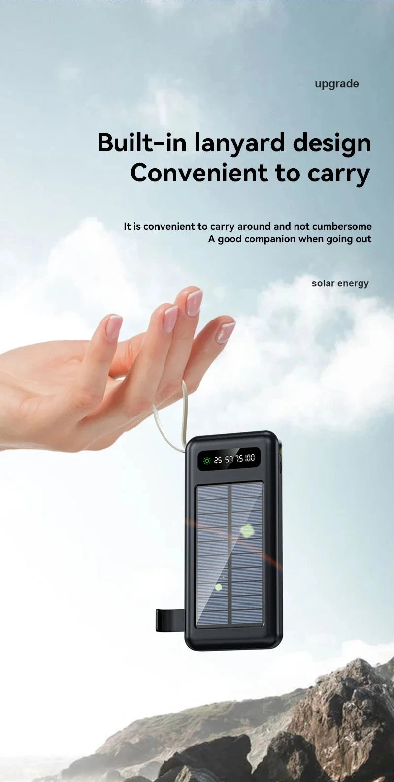 200000mAh Solar Power Bank Large Capacity Mobile Power Fast Charging Battery With Dual USB 4 Cables For iPhone Samsung
