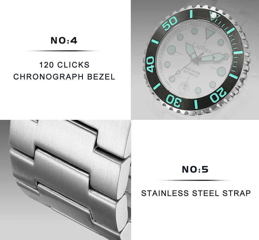 CADISEN AQUA DIVER Brand Luxury Men Watches Automatic Watch Japan NH35A 100M Waterproof Luminous Mechanical Wristwatch