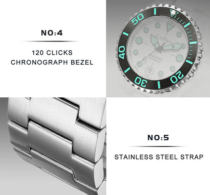 CADISEN AQUA DIVER Brand Luxury Men Watches Automatic Watch Japan NH35A 100M Waterproof Luminous Mechanical Wristwatch