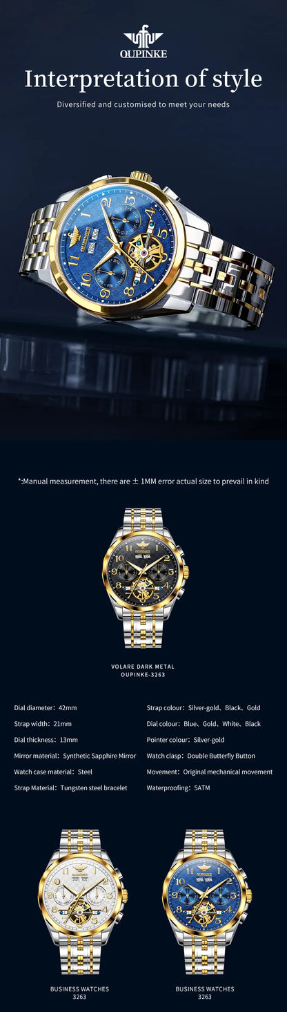 OUPINKE 3263 Automatic Mechanical Watch Multifunctional Dial Auto Date Waterproof Night light Watch Original Brand