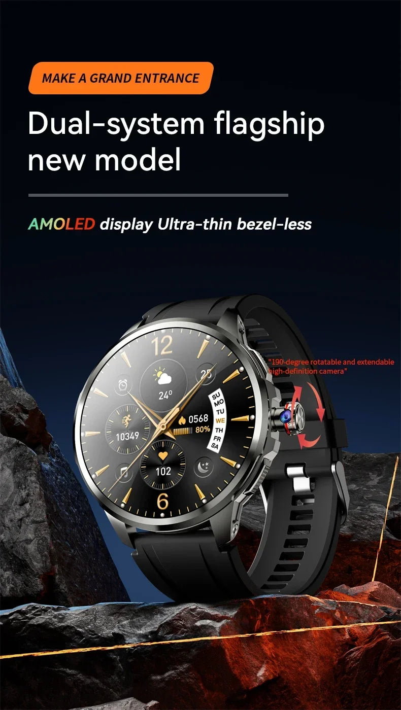 Full Network GPS WIFI Smart Watch Men 8GB+128GB RAM 1.95 inch AMOLED Screen 900W Camera Google APPS Smartwatch Android 9.0