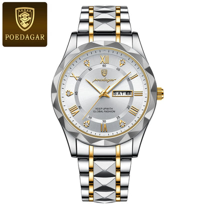 POEDAGAR Business Luxury Men's Watches Waterproof Stainless Steel Luminous Man Wristwatch Date Week Sport Men Quartz Watch Reloj