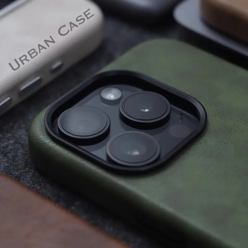 Premium Real Handmade Leather Case for iPhone 17 Air 17 Pro 16 15 14 13 12 Pro Max with Magsafe and Metal Buttons and Buttons