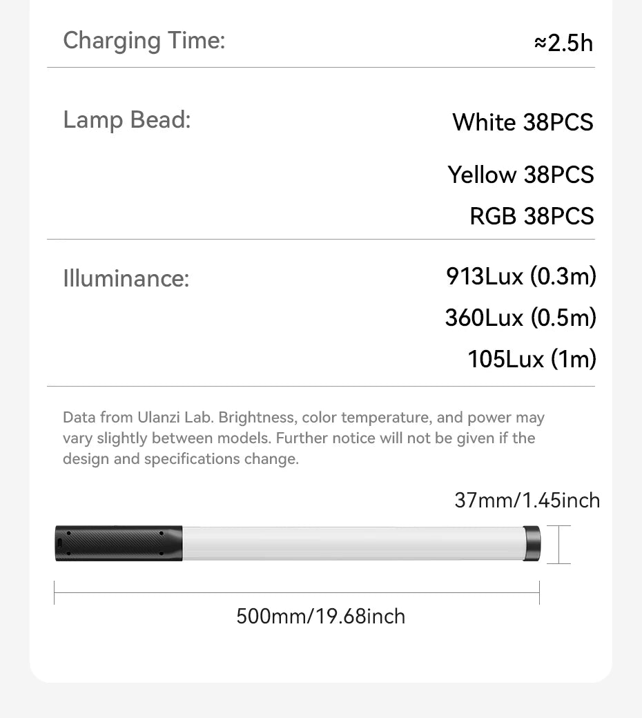 Ulanzi Upgraded VL119 Stick Light 10W RGB Light Wand Handheld Stick for Protrait Photography Live Streaming with Type-C Charging