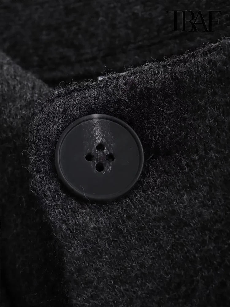 TRAF Women's Fashion Fall and Winter Comfortable Casual Commuter Coat Knitted Loose Warm Coat Asymmetric Elegant Split Jacket