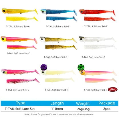 Jig Head Soft Fishing Lure 110mm 35g Long Casting Sea Bass Flounder Soft Body Swimbait Set With Saltwater Treble Hook