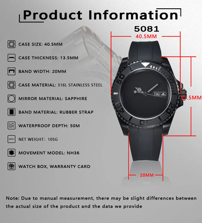 40.5mm Diving Automatic Mechanical Men's watches NH36 Movement Ceramic Bezel Waterproof Wristwatch Sapphire GMT Case 20 Strap