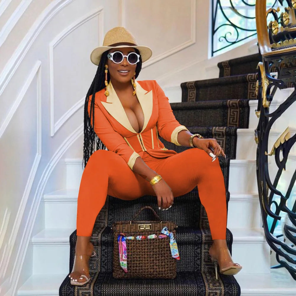 Elegant Suits  Women Corset Blazer and Legging Pants Matching Two 2 Piece Set Outfits Streetwear Lady Tracksuit