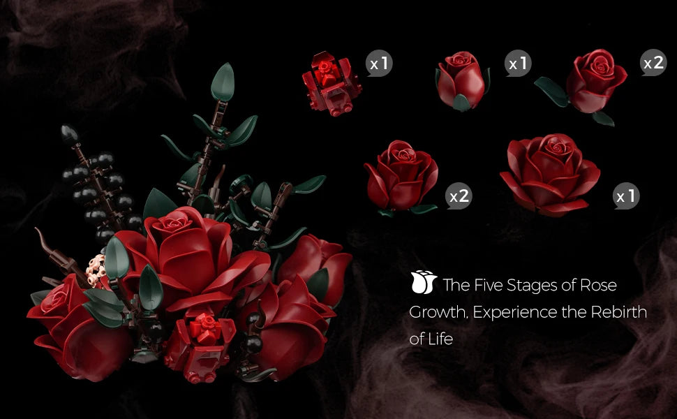 SupreOwls Skull Flowers Building Blocks Set Gothic Roses Bouquet Toy Skeleton Planter Pot Floral Decor Halloween Gifts for Adult