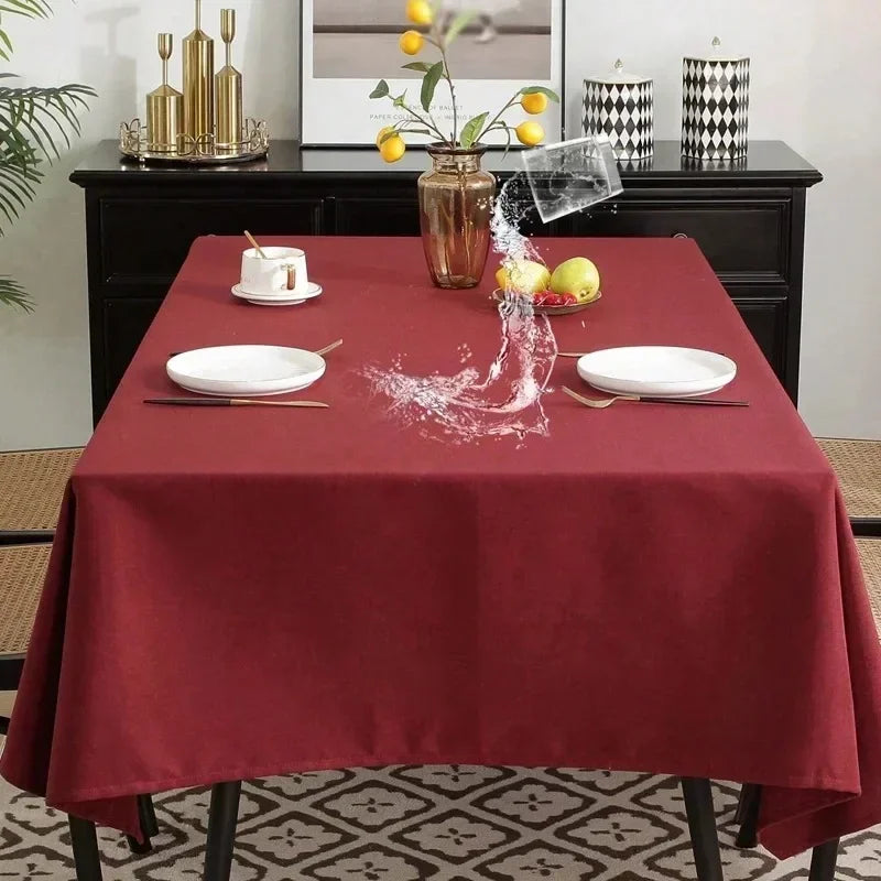 Waterproof Oilproof Kitchen Dining Tablecloth Solid Color Rectangle Tablecloth Cover Mat Oilcloth Antifouling Home Decoration