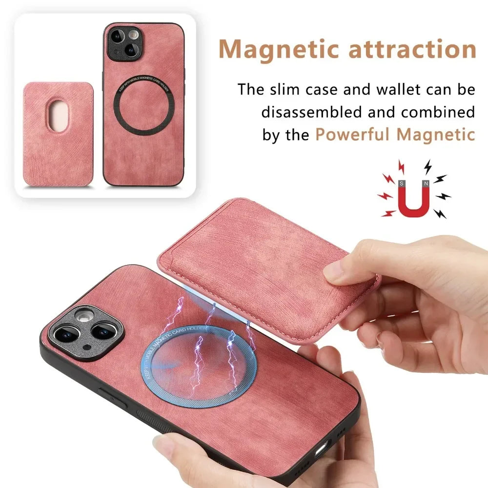 Vintage Leather Case with Detachable Magnetic Wallet Card Holder For iPhone 17 Air 16e 16 Pro Max 15 14 Plus 13 12 11