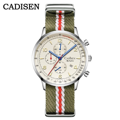 CADISEN New Men's Watches Top Luxury Quartz Watch For Men Canvas 0S10 Chronograph AR Mirror Waterproof Gift Men's Wristwatch