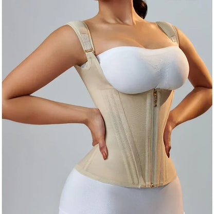 Body Shaper Shapewear Women Vest Tops Double Compression Waist Trainer Corset Adjustable Zipper and Hook-eyes