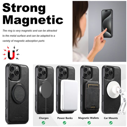 Strong Magnetic Compatible MagSafe Wireless Charging 360° Rotating Ring Stand PU Leather Phone Case For iPhone 17 16 15 14 13 12
