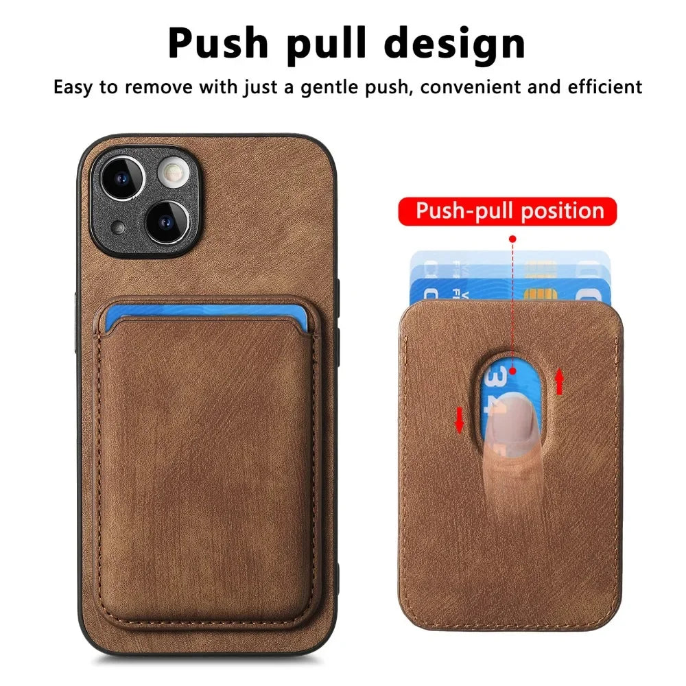 Vintage Leather Case with Detachable Magnetic Wallet Card Holder For iPhone 17 Air 16e 16 Pro Max 15 14 Plus 13 12 11